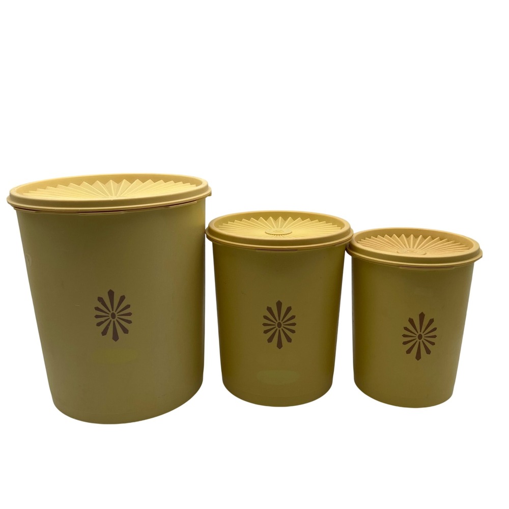 Tupperware Servalier Canister Nesting Set 3pc Harvest Gold Sunburst VTG 70s